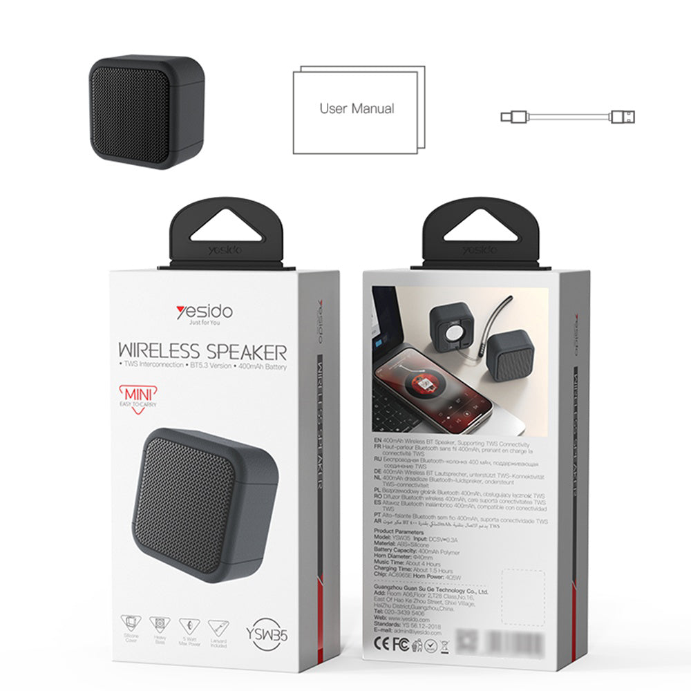 Bluetooth-kaiutin Yesido YSW35, 5W, TWS, vedenkestävä, musta