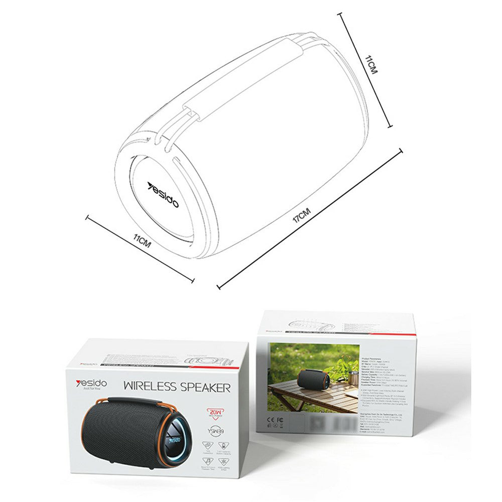 Kannettava Bluetooth-kaiutin Yesido YSW39, 20W, TWS, RGB, Musta
