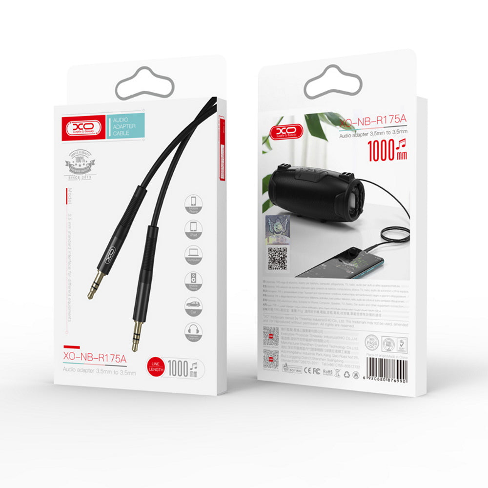 Audiojohto 3.5mm - 3.5mm XO Design NB-R175B, 2m, Musta