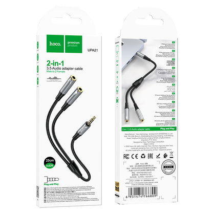 Audioadapteri 3.5mm - 2 x 3.5mm HOCO UPA21-2, 0.25m, Musta