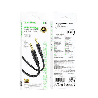 Audiojohto 3.5mm - 3.5mm Borofone BL22 Dignity, 1m, Musta