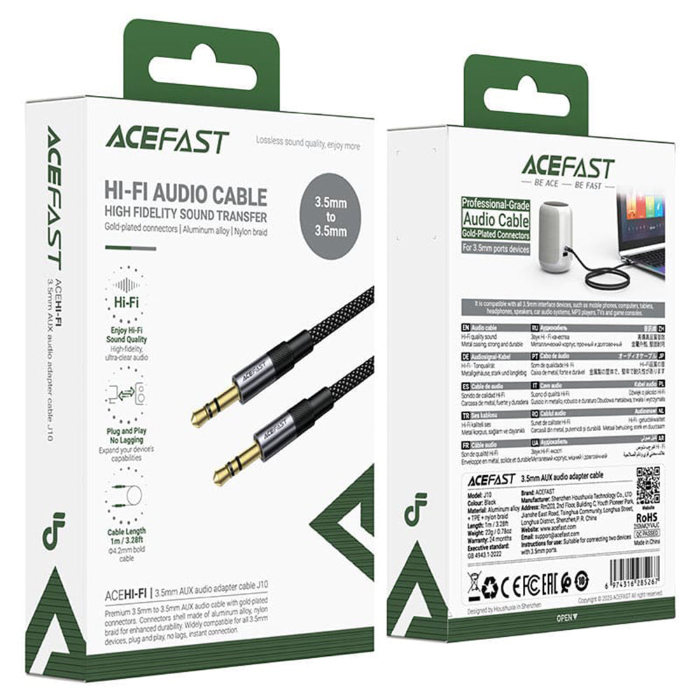 Audiojohto 3.5mm - 3.5mm Acefast J10, 1m, Musta