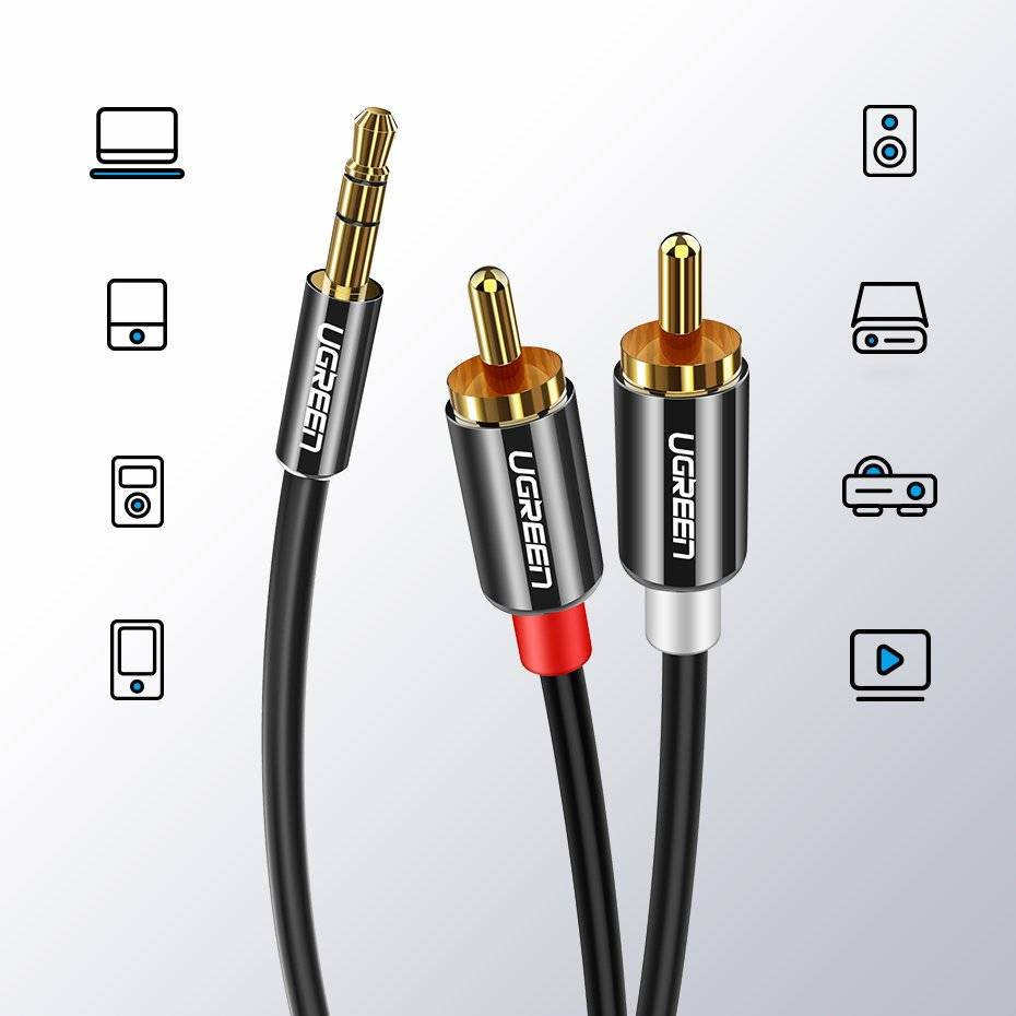 Audiojohto 3.5mm - 2 x RCA UGREEN AV116, 2m, Musta