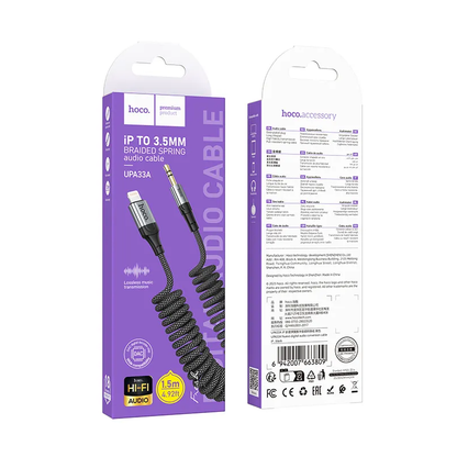 Audio Lightning -kaapeli 3.5mm HOCO UPA33A, 1.5m, Musta