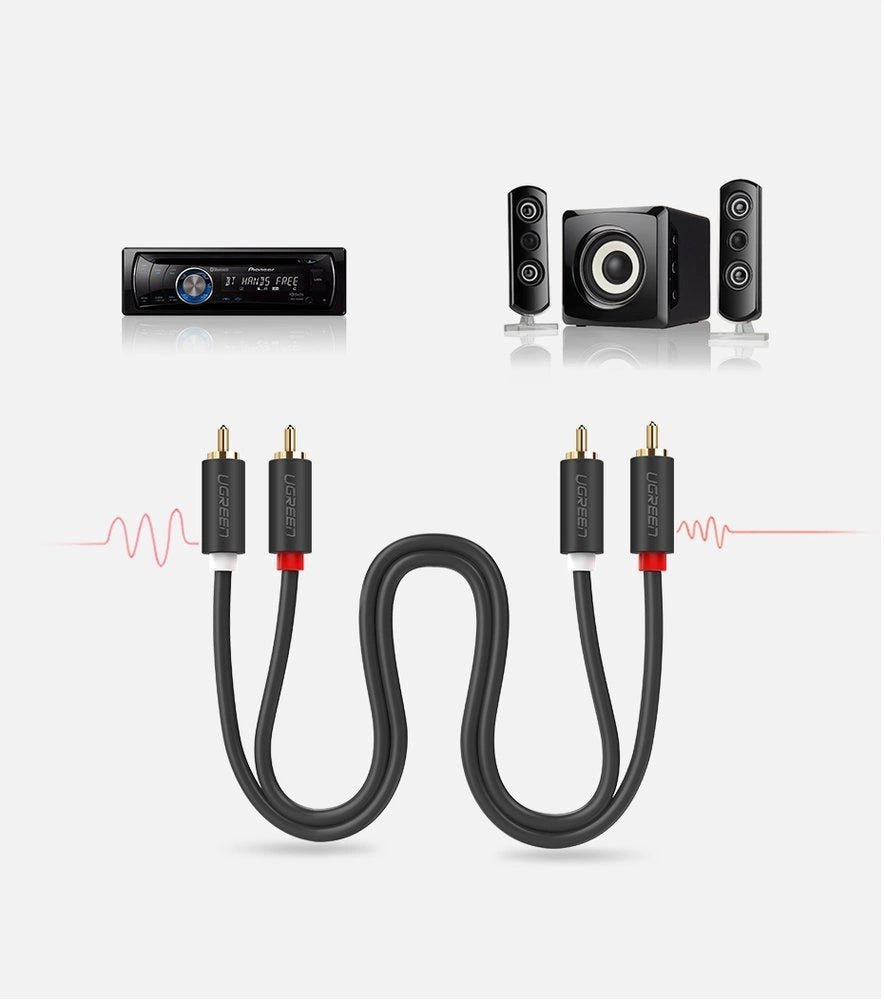 UGREEN AV104 Audio Cable, 2 x RCA - 2 x RCA, 2m, Musta