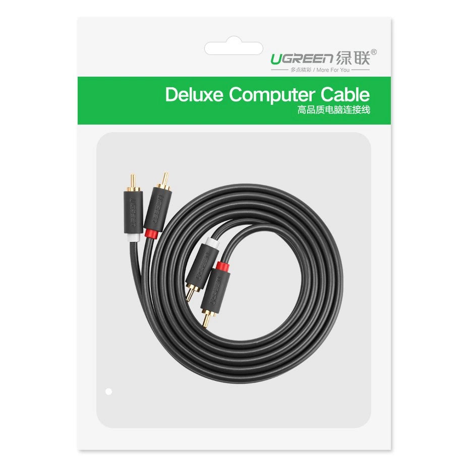 UGREEN AV104 Audio Cable, 2 x RCA - 2 x RCA, 2m, Musta