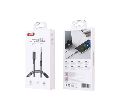 USB-C - 3,5 mm:n XO Design NB-R279B -audiokaapeli, 1 m, Musta