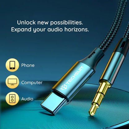 Audiojohto USB-C - 3.5mm Techsuit AC11 FuseXound, 0.5m, Harmaa