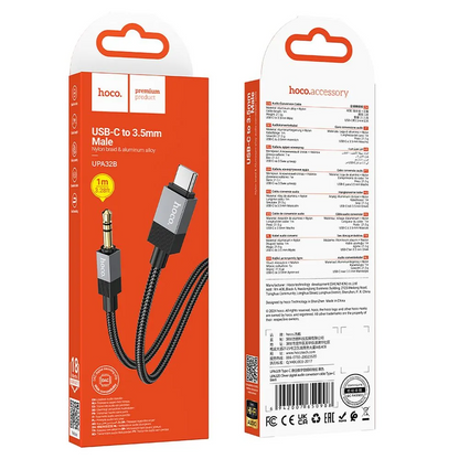 USB-C - 3.5mm HOCO UPA32B -audiokaapeli, 1m, Musta