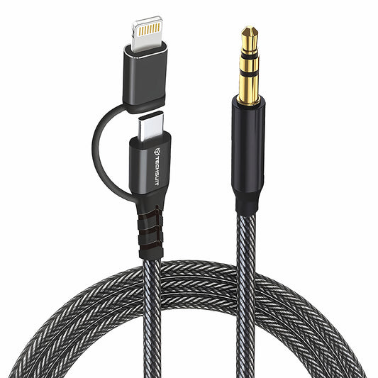 USB-C / Lightning - 3.5mm Techsuit AC15 EchoSnap -audiokaapeli, 1m, Musta