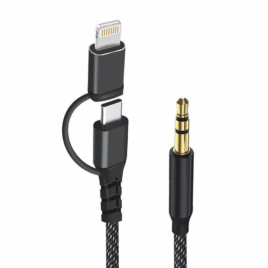 USB-C / Lightning - 3.5mm Techsuit AC15 EchoSnap -audiokaapeli, 1m, Musta