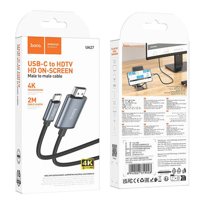 USB-C - HDMI HOCO UA27 Audio- ja Videokaapeli, 2m, Harmaa
