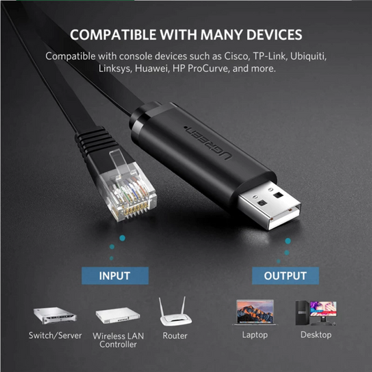 UGREEN CM204 USB-konsolikaapeli, RJ45, 3m, Musta, Uudelleenpakattu
