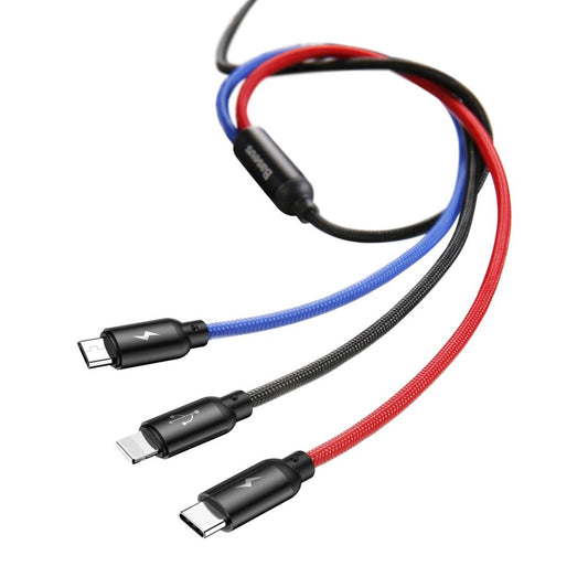 USB-A - Lightning / microUSB / USB-C Baseus Colors 3in1 -latauskaapeli, 20W, 1.2m, Musta CAMLT-BSY01