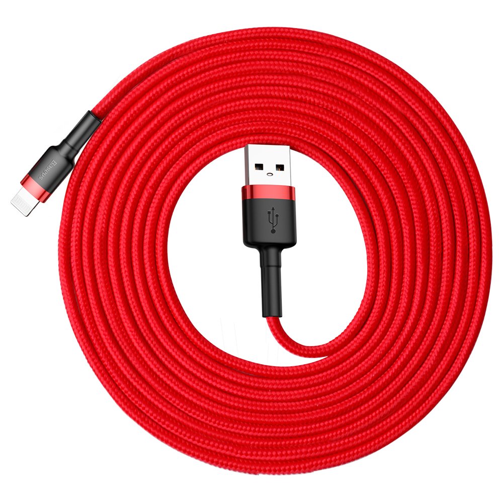 USB-A - Lightning Baseus Cafule -data- ja latauskaapeli, 18W, 3m, Punainen CALKLF-R09