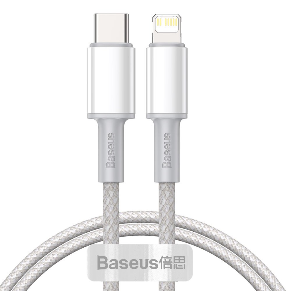 USB-C - Lightning Baseus High Density Braided data- ja latauskaapeli, 20W, 2m, valkoinen CATLGD-A02