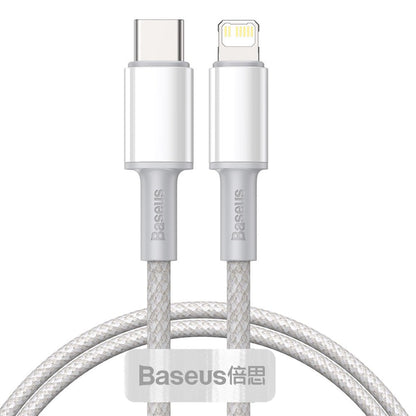 USB-C - Lightning Baseus High Density Braided data- ja latauskaapeli, 20W, 2m, valkoinen CATLGD-A02