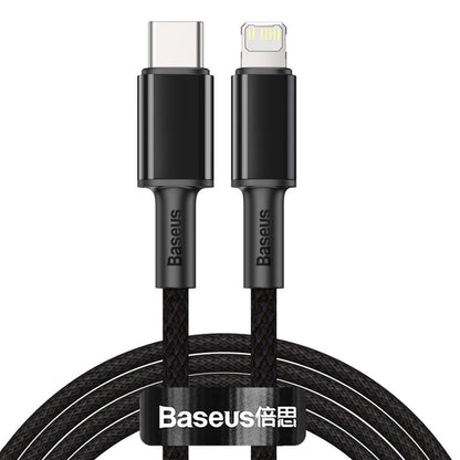 USB-C - Lightning Baseus High Density Braided -tietojen siirto- ja latauskaapeli, 20W, 2m, musta CATLGD-A01