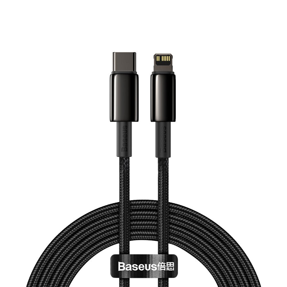 Tieto- ja latauskaapeli USB-C - Lightning Baseus Tungsten Tungsten Gold, 20W, 2m, musta CATLWWJ-A01
