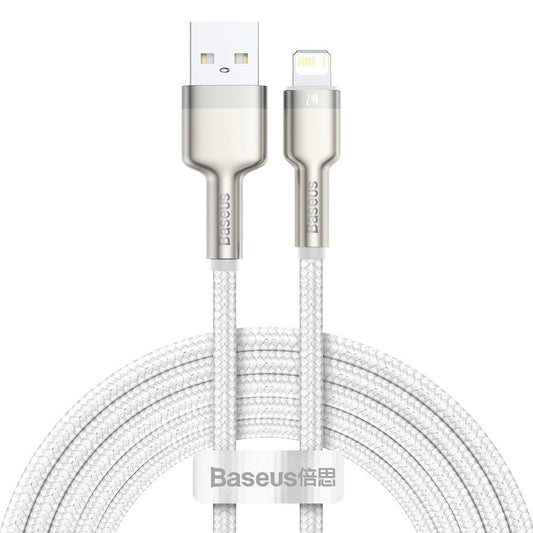 USB-A - Lightning Baseus Cafule Metal Series -data- ja latauskaapeli, 18W, 2m, Valkoinen CALJK-B02