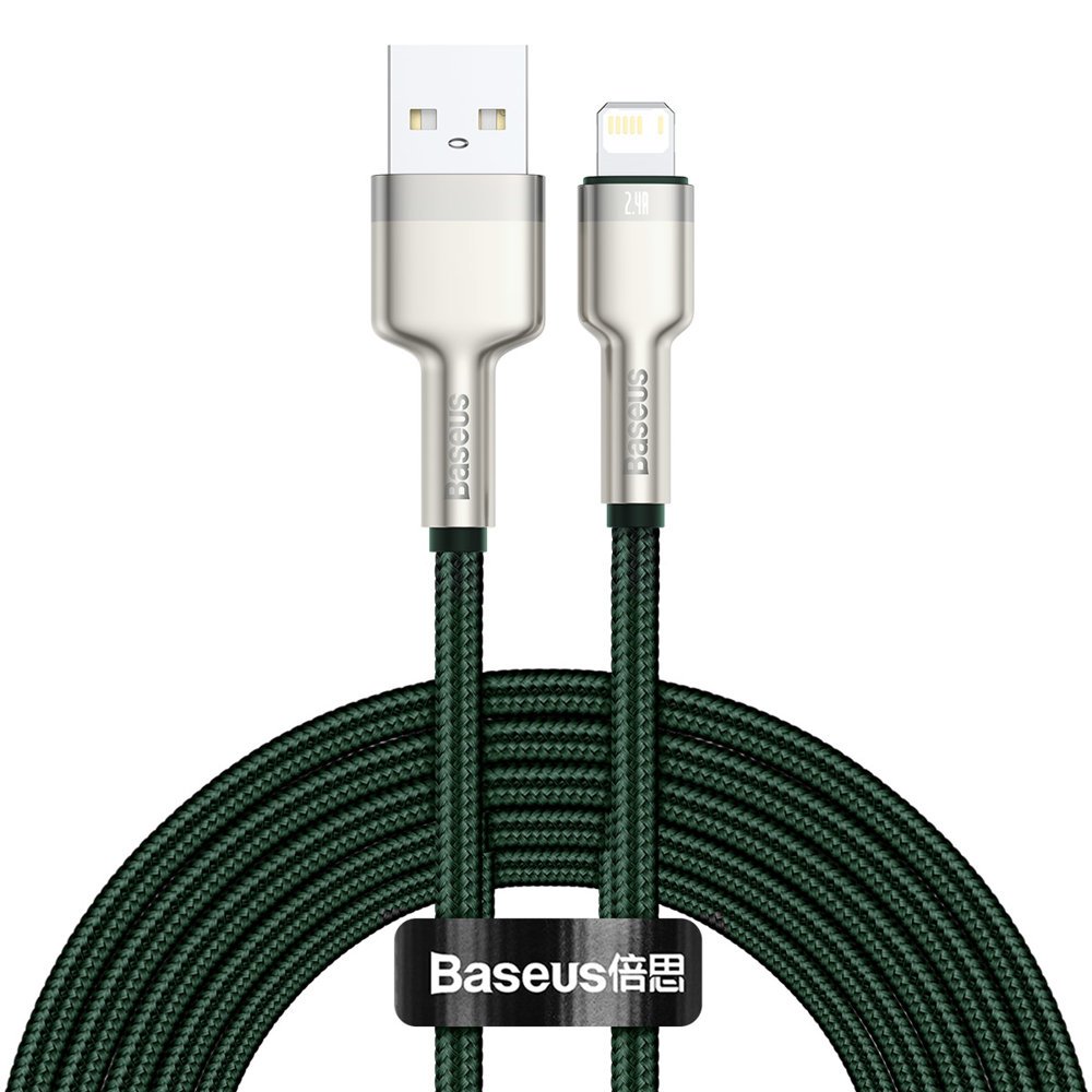 USB-A - Lightning Baseus Cafule Metal Series -data- ja latauskaapeli, 18W, 2m, vihreä CALJK-B06