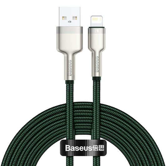 USB-A - Lightning Baseus Cafule Metal Series -data- ja latauskaapeli, 18W, 2m, vihreä CALJK-B06