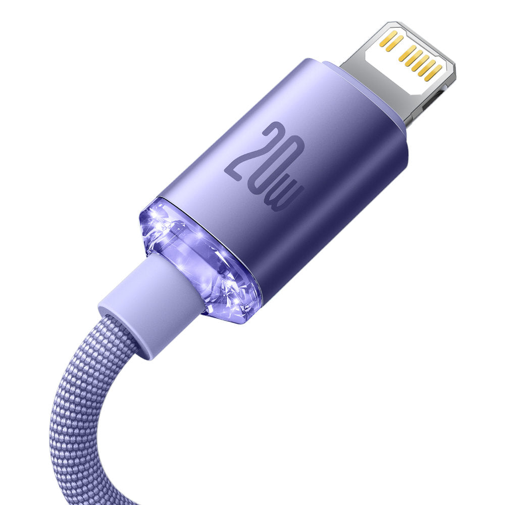 USB-C - Lightning Baseus Crystal Shine -sarjan data- ja latauskaapeli, 20W, 2m, Violetti CAJY000305