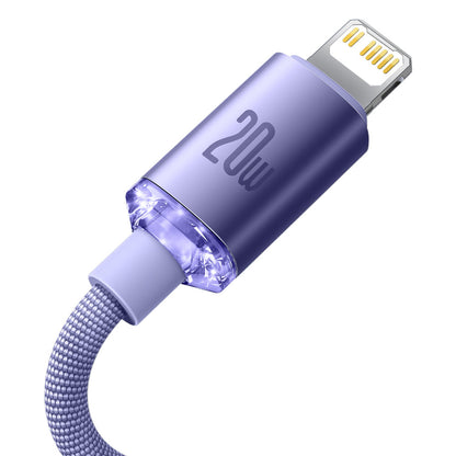 USB-C - Lightning Baseus Crystal Shine -sarjan data- ja latauskaapeli, 20W, 2m, Violetti CAJY000305