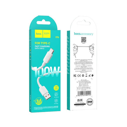 USB-A - USB-C HOCO X96 Data- ja latauskaapeli, 100W, 1m, Valkoinen