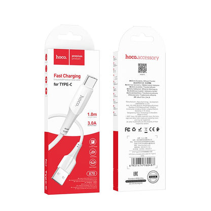 USB-A - USB-C HOCO X70 -kaapeli, 60W, 1m, Valkoinen