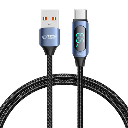 USB-A - USB-C Tech-Protect Ultraboost LED -tiedonsiirto- ja latauskaapeli, 66W, 1m, sininen