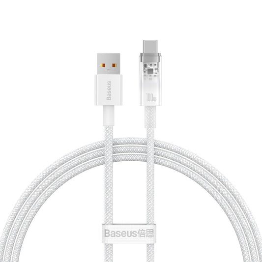 USB-A - USB-C Data- ja Latauskaapeli Baseus Explorer, 100W, 1m, Valkoinen CATS010402
