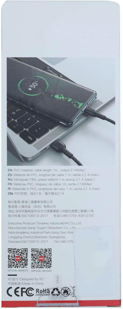 USB-A - microUSB data- ja latauskaapeli XO Design NB212, 18W, 1m, musta, musta 