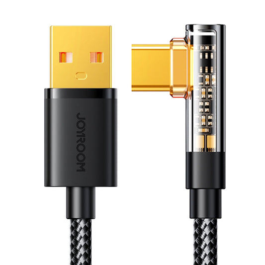 USB-A - USB-C -kaapeli ja lataus Joyroom S-UC027A6 Angled, 60W, 1.2m, Musta