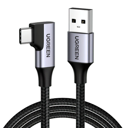 Tieto- ja latauskaapeli USB-A - USB-C UGREEN US385 Kulmikas, 60W, 1m, harmaa 