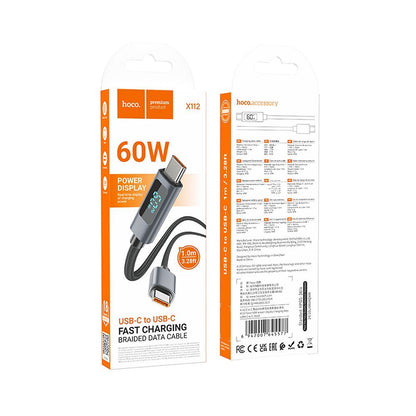 USB-C - USB-C HOCO Display X112 -data- ja latauskaapeli, 60W, 1m, Musta
