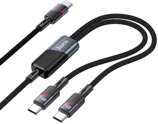 USB-C Data- ja Latauskaapeli - 2 x USB-C HOCO U139 2in1, 100W, 1.2m, Musta