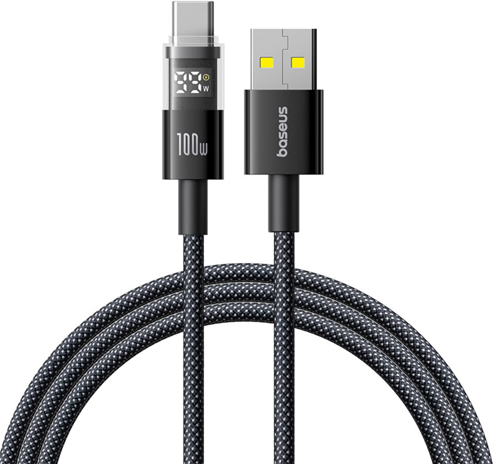 USB-A - USB-C Baseus Display 2 -data- ja latauskaapeli, 100W, 1m, Musta P10382701121-00