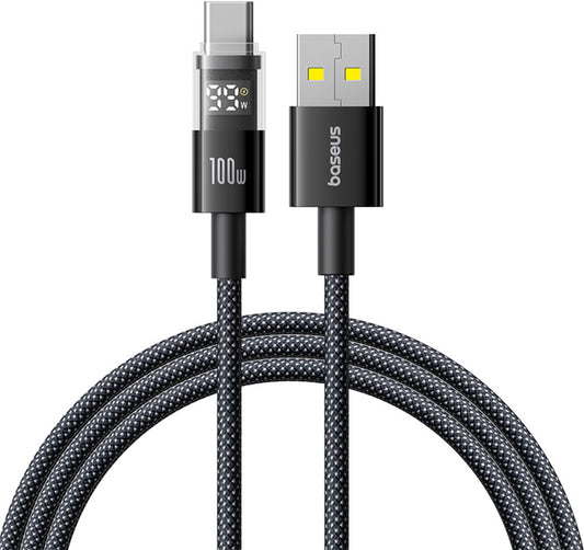 USB-A - USB-C Baseus Display 2 -data- ja latauskaapeli, 100W, 1m, Musta P10382701121-00
