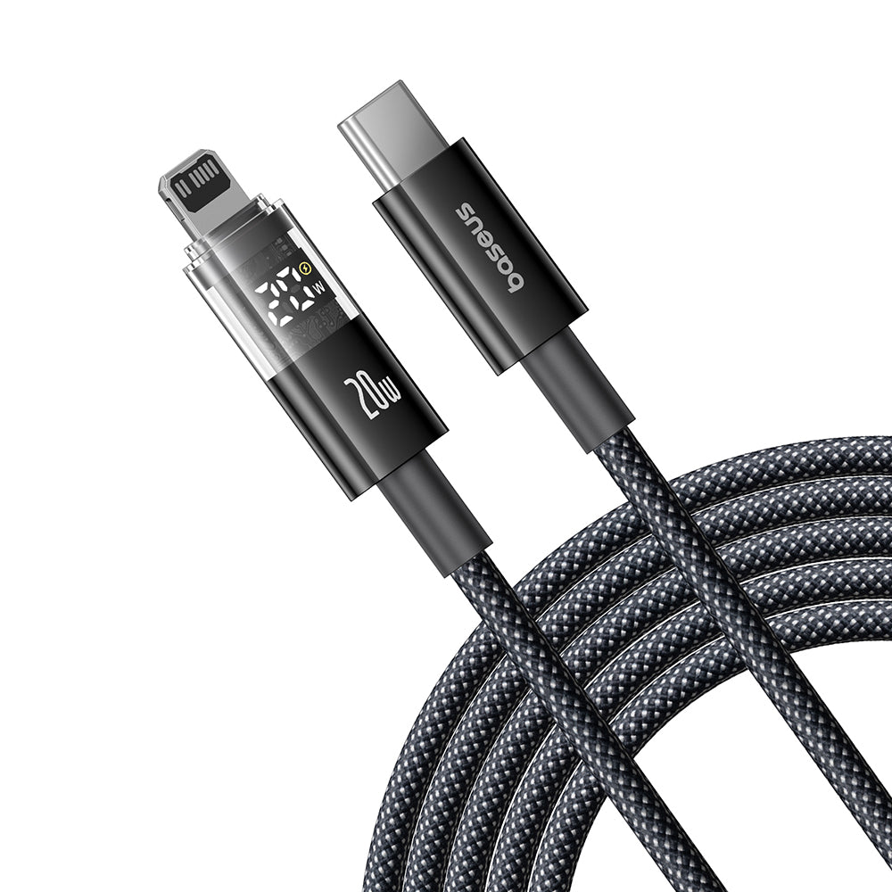 USB-C - Lightning Baseus Display 2 -data- ja latauskaapeli, 20W, 1m, Musta P10382703121-00