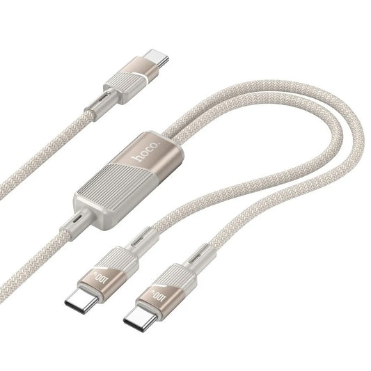 USB-C Data- ja Latauskaapeli - 2 x USB-C HOCO U139 2in1, 100W, 1.2m, Kulta