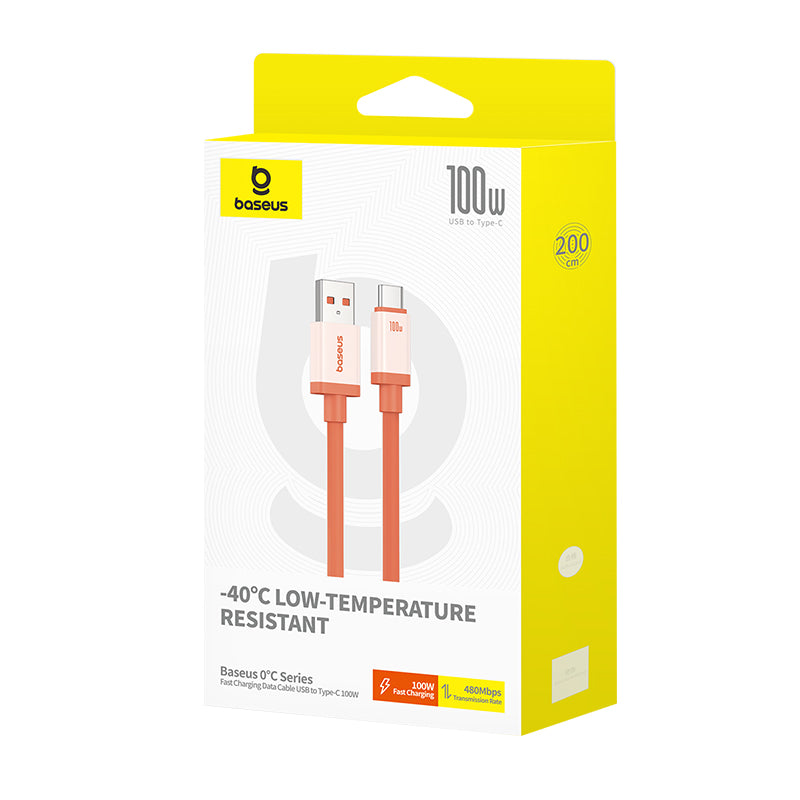 USB-A - USB-C Baseus Zero Degree Series -data- ja latauskaapeli, 100W, 2m, Punainen