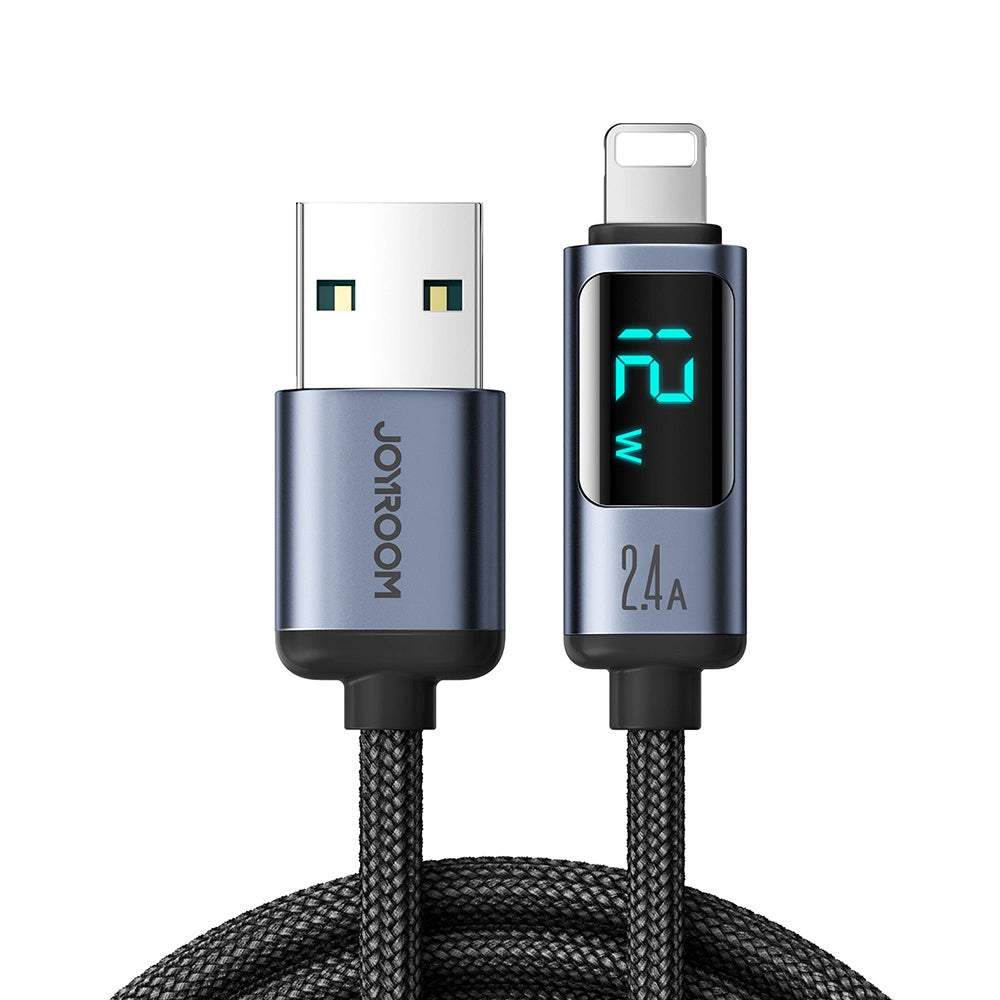 Data- ja latauskaapeli USB-A - Lightning Joyroom S-A16 Prism Display, 12W, 1.2m, Musta