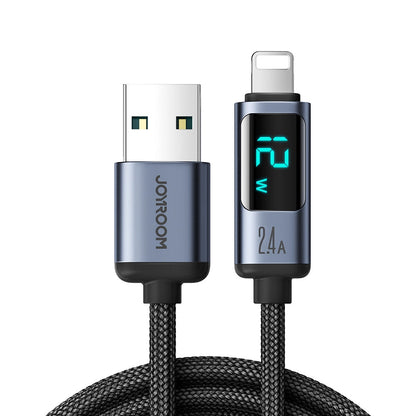 Data- ja latauskaapeli USB-A - Lightning Joyroom S-A16 Prism Display, 12W, 1.2m, Musta