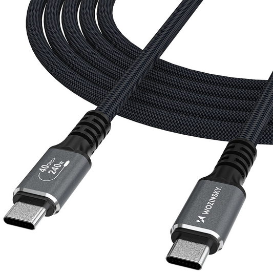 USB-C - USB-C Data- ja Latauskaapeli WZK WPS-UY42S, 240W, 2m, Musta