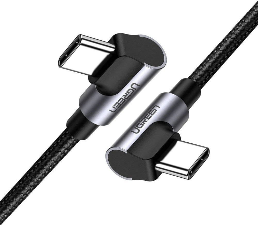 USB-C - USB-C UGREEN US323 Angled -data- ja latauskaapeli, 60W, 2m, Musta