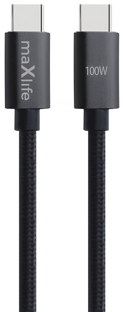 USB-C - USB-C -kaapeli ja lataus MaXlife MXUC-12, 100W, 1m, Musta
