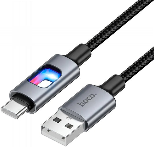 USB-A - USB-C HOCO U144 Led -data- ja latauskaapeli, 18W, 1.2m, Musta