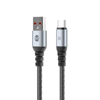 USB-A - USB-C Forever Braix -data- ja latauskaapeli, 18W, 1m, Musta
