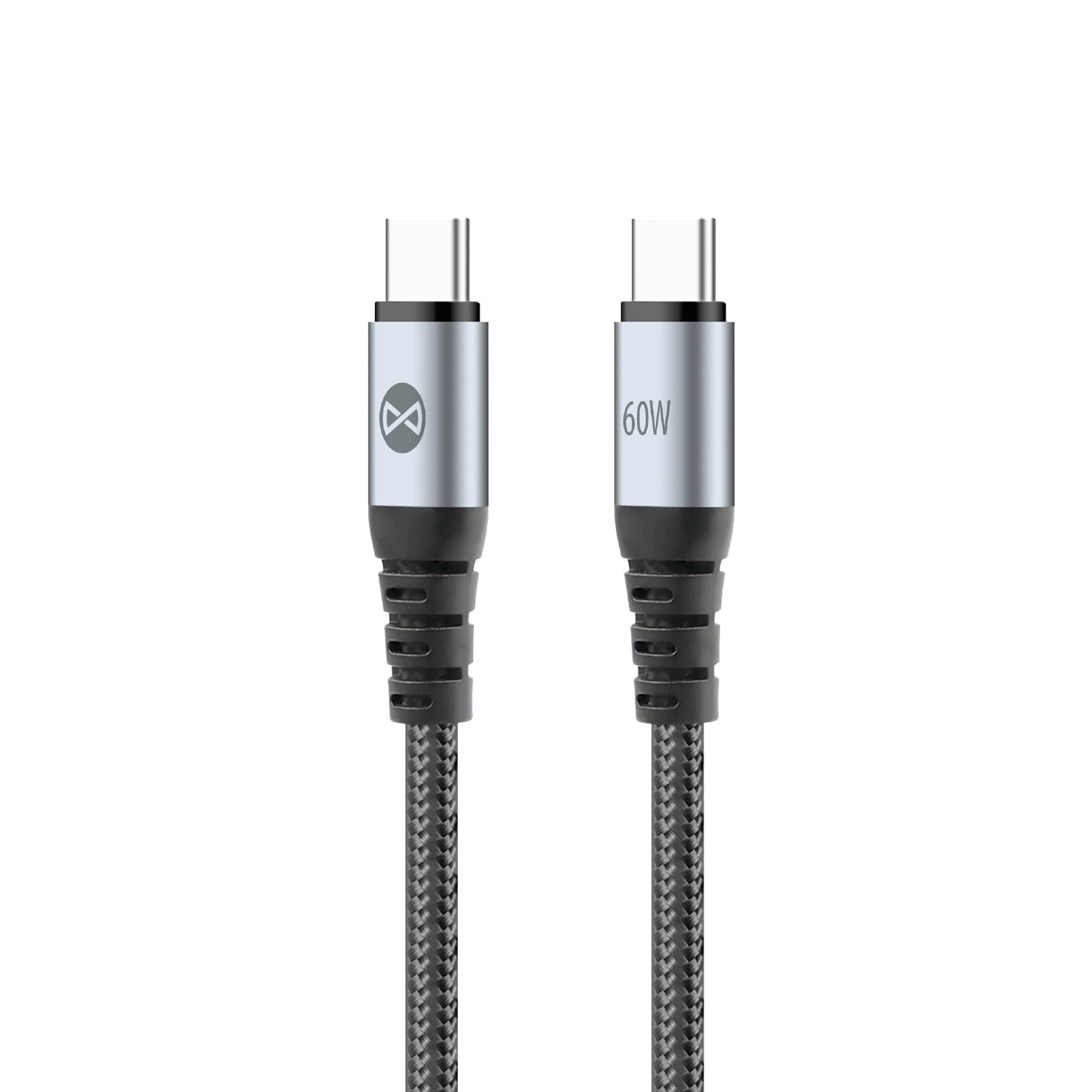 USB-C - USB-C Forever Braix -data- ja latauskaapeli, 60W, 1m, Musta